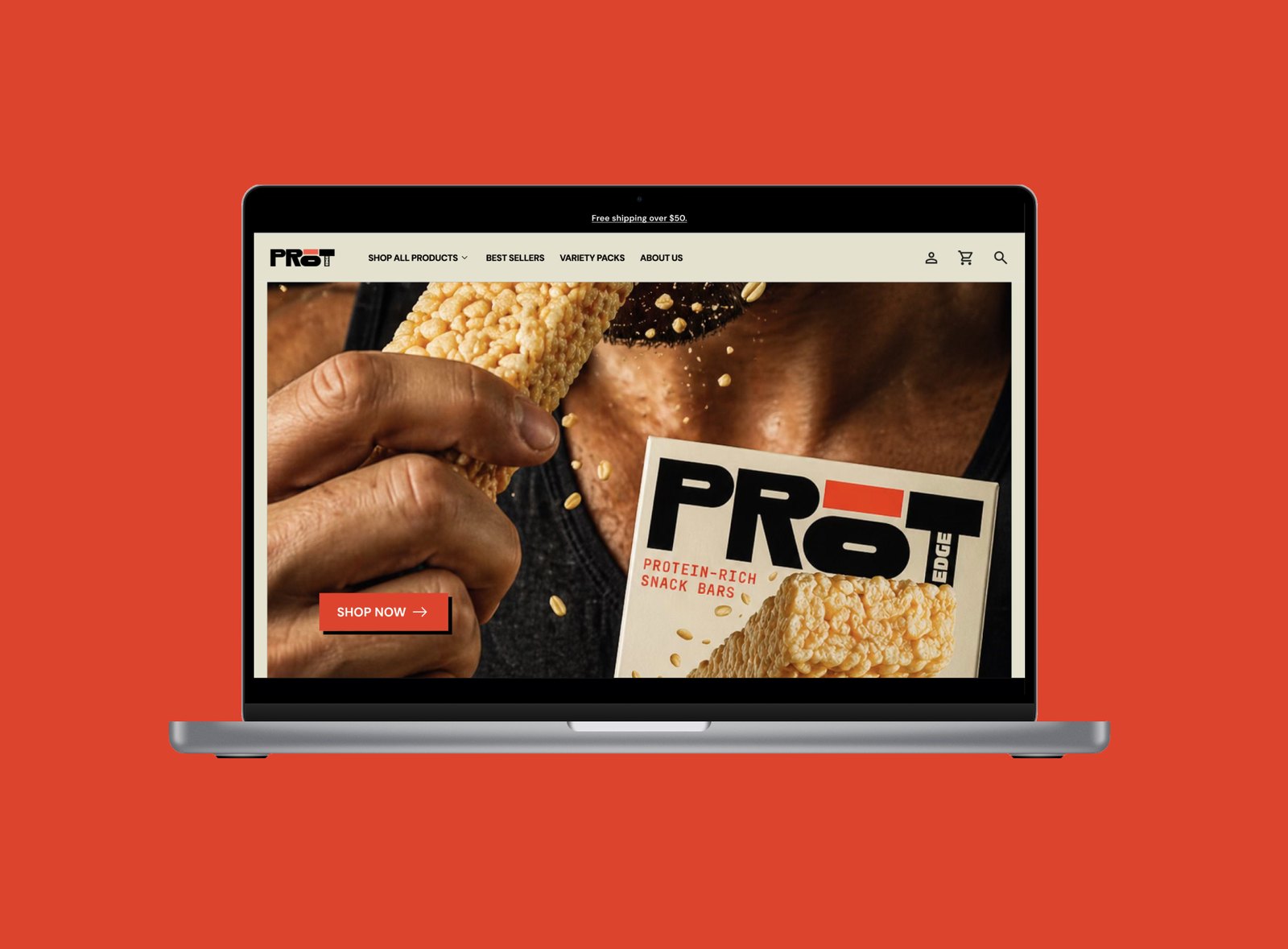 PRoT snack bar website shown on a laptop