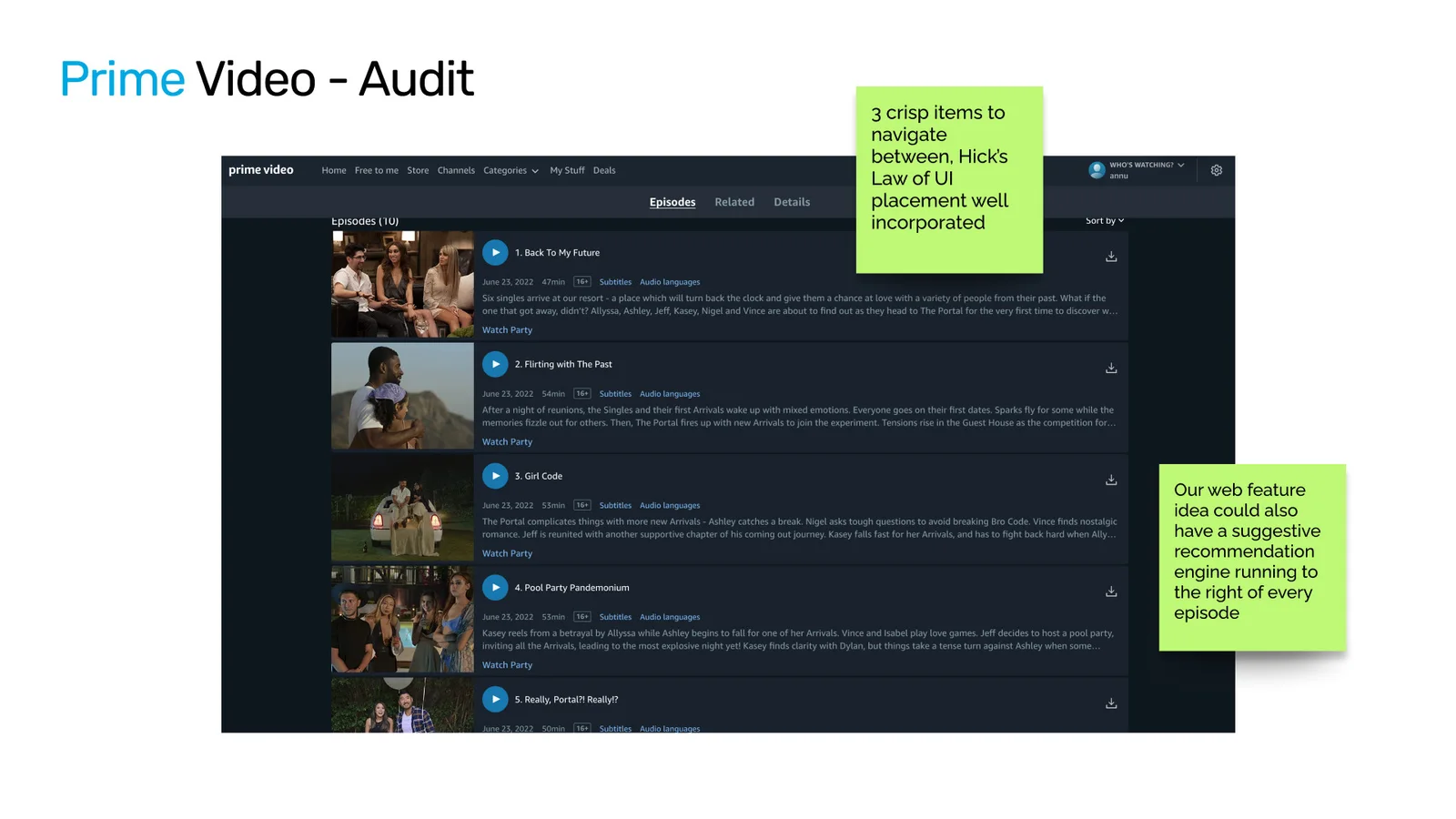 Amazon Prime Video app audit screen 10
