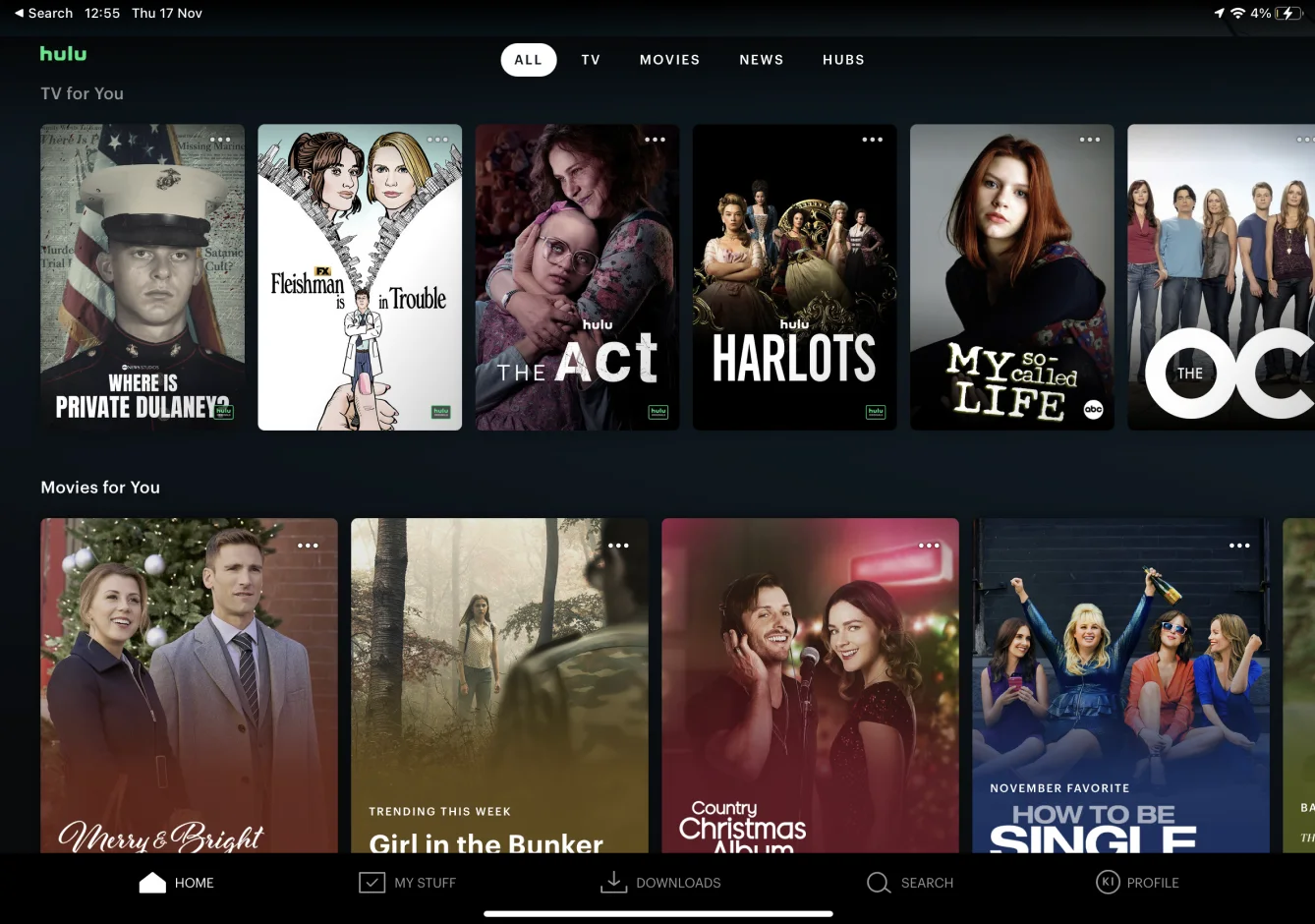 Hulu competitor screen