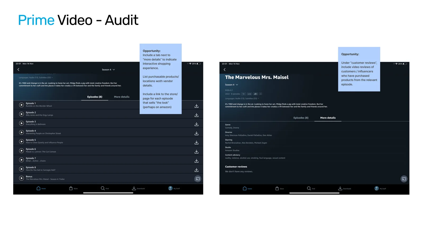 Amazon Prime Video app audit screen 1